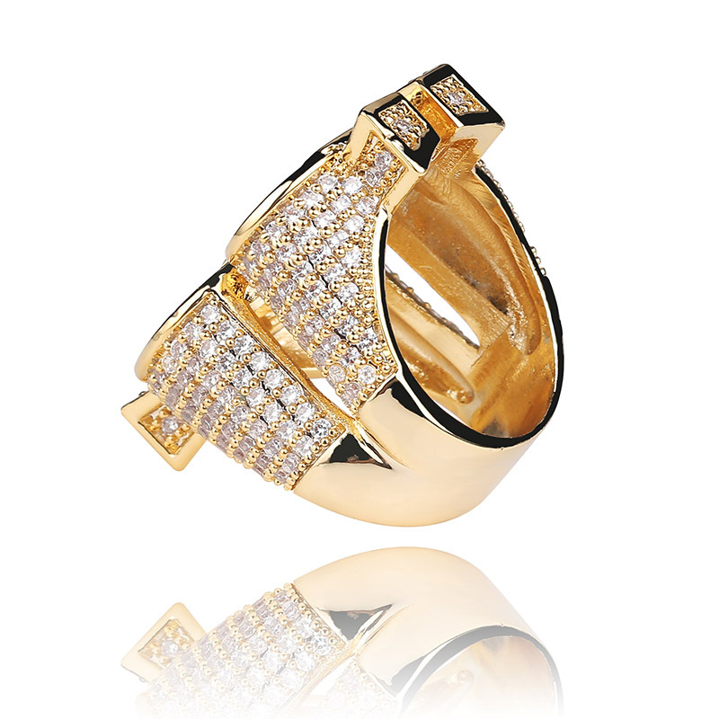 18K golden plated Men Dollar Rings Ice out bling bling rhinestone fashion hip hop hollow dollar ring for nightclub dollar men rings jewelry/jewellerylery