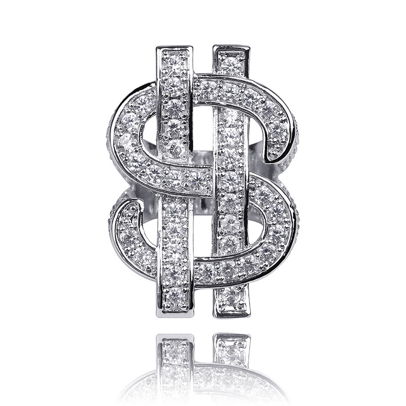 18K golden plated Men Dollar Rings Ice out bling bling rhinestone fashion hip hop hollow dollar ring for nightclub dollar men rings jewelry/jewellerylery