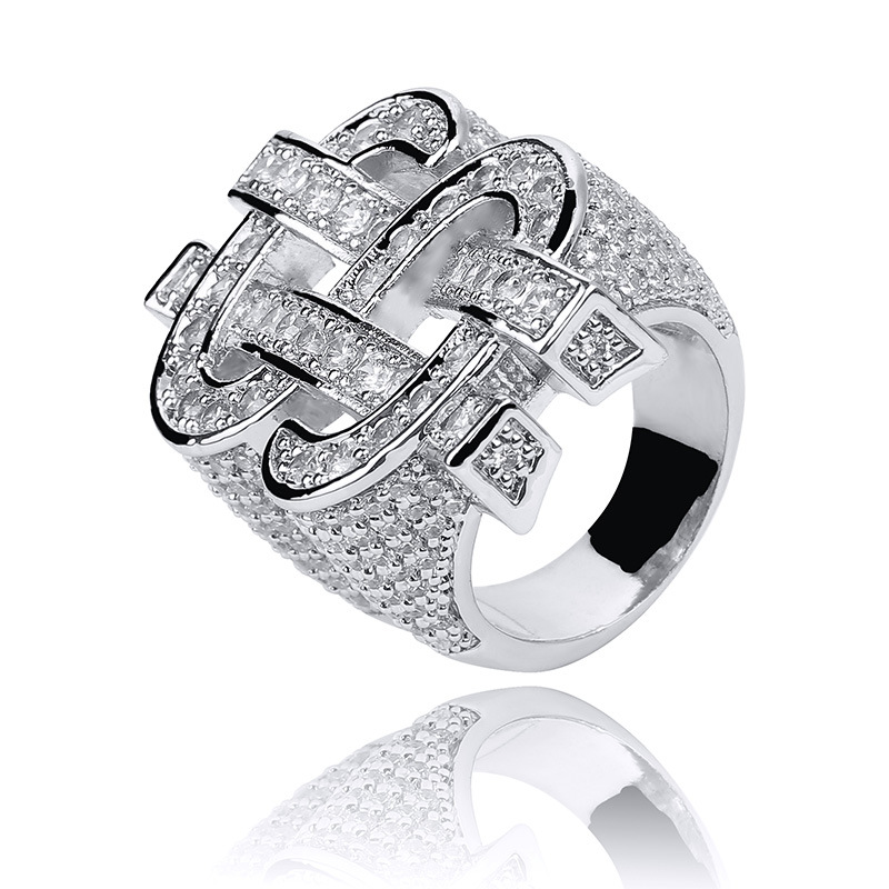 18K golden plated Men Dollar Rings Ice out bling bling rhinestone fashion hip hop hollow dollar ring for nightclub dollar men rings jewelry/jewellerylery