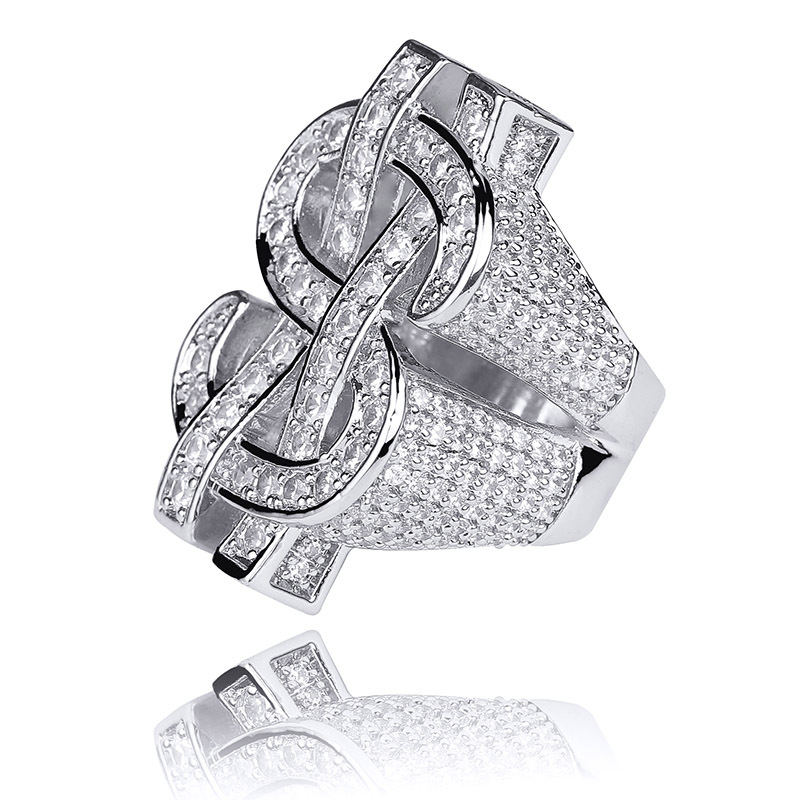 18K golden plated Men Dollar Rings Ice out bling bling rhinestone fashion hip hop hollow dollar ring for nightclub dollar men rings jewelry/jewellerylery