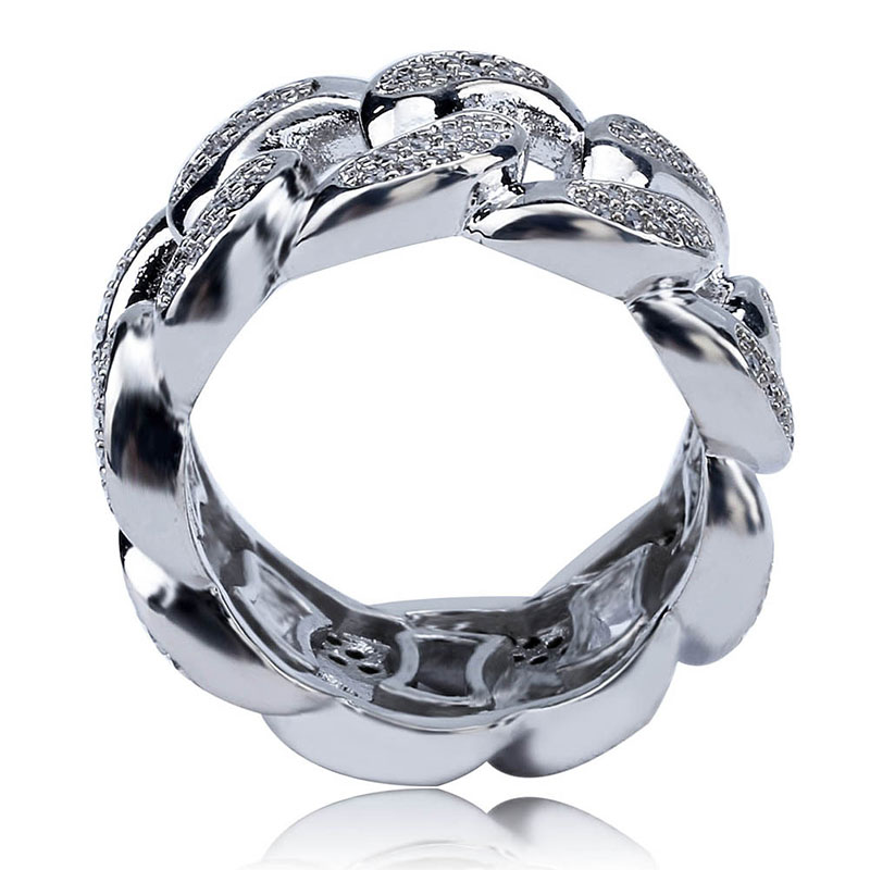 18K golden plated Men rings hip hop iced out bling bling ring cuban chain design ring for men cubic zirconia ice rings for men women wedding engagement ring fashion personality jewelry for nightclub