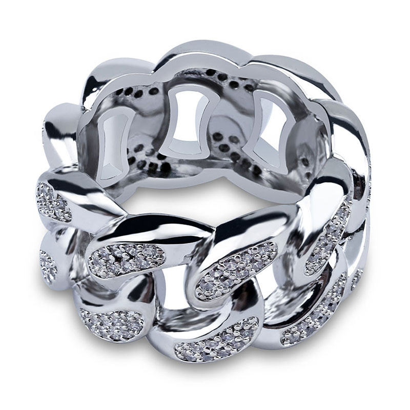 18K golden plated Men rings hip hop iced out bling bling ring cuban chain design ring for men cubic zirconia ice rings for men women wedding engagement ring fashion personality jewelry for nightclub