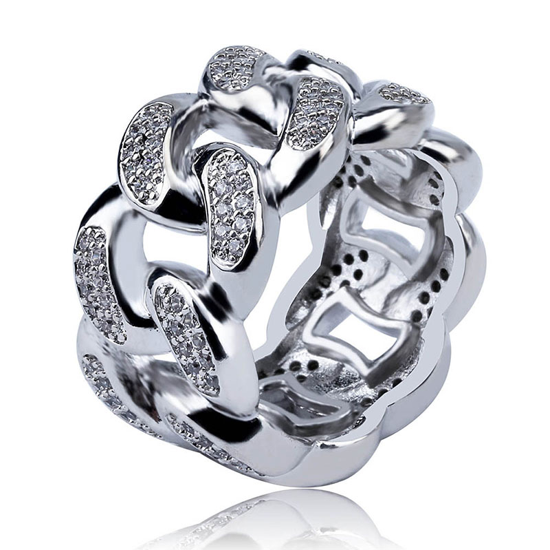 18K golden plated Men rings hip hop iced out bling bling ring cuban chain design ring for men cubic zirconia ice rings for men women wedding engagement ring fashion personality jewelry for nightclub
