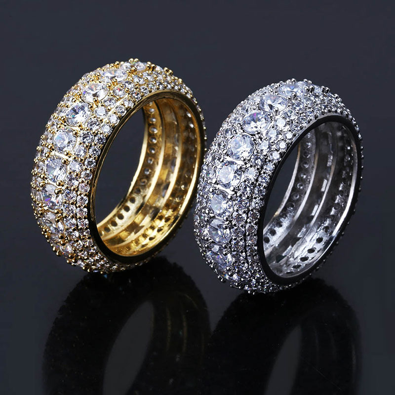 1 pcs 18K golden plated rings bling bling iced out rings for man hiphop Zircon ring hip hop fashion engagement party ring for lady/women men jewelry