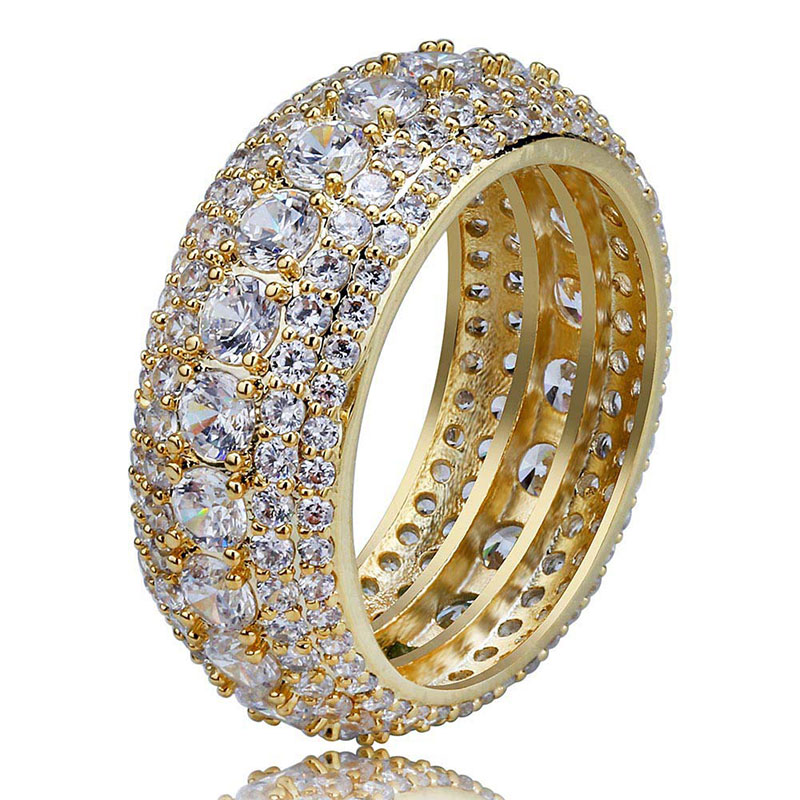 1 pcs 18K golden plated rings bling bling iced out rings for man hiphop Zircon ring hip hop fashion engagement party ring for lady/women men jewelry