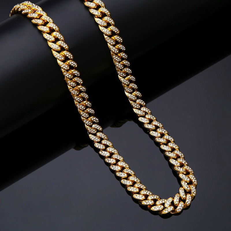 Rapper Miami cuban chain necklace jewelery man link chain valentine gift hip hop fashion bling bling necklace iced out  rhinestone/zinc/diamond necklace for men women punk body jewelry nightclub chain