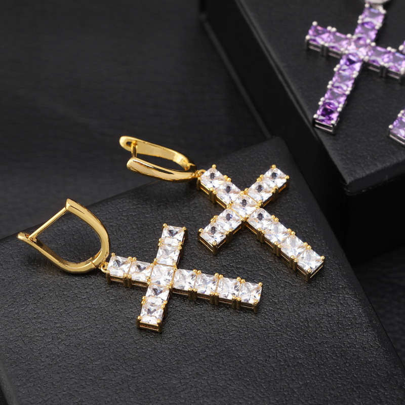 1 pair of iced Cross earrings jewelry men/women/female Iced diamond dangle earrings for women/men earrings jewellery set fashion accessories for men/women