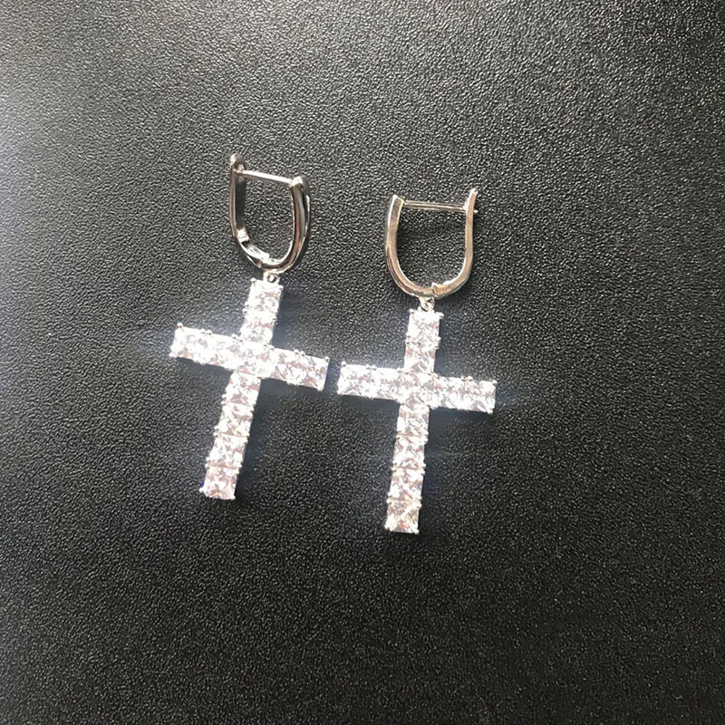 1 pair of iced Cross earrings jewelry men/women/female Iced diamond dangle earrings for women/men earrings jewellery set fashion accessories for men/women