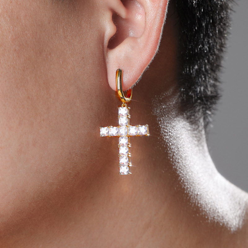 1 pair of iced Cross earrings jewelry men/women/female Iced diamond dangle earrings for women/men earrings jewellery set fashion accessories for men/women