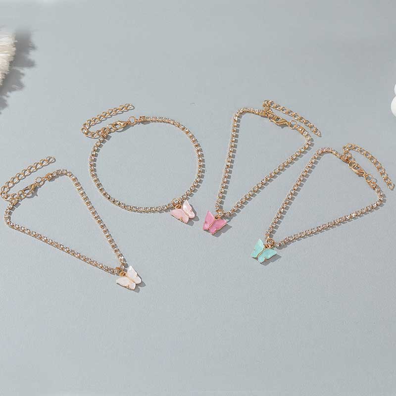 Babituo anklet jewellery alloy rhinestone/crystal butterfly pendant foot chain for women girl gift
