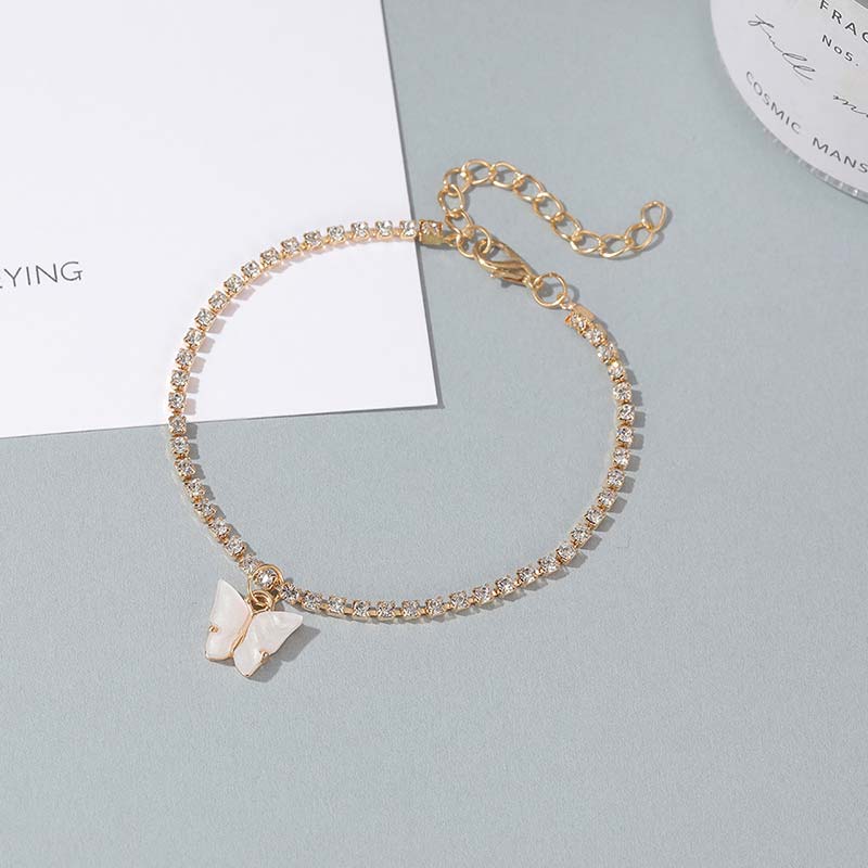 Babituo anklet jewellery alloy rhinestone/crystal butterfly pendant foot chain for women girl gift