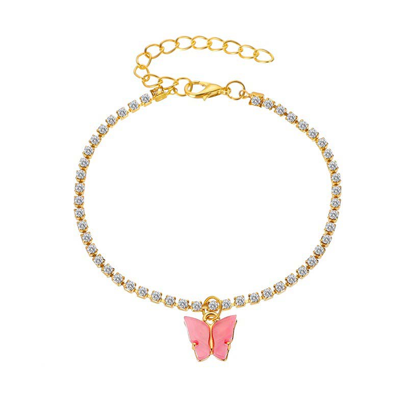 Babituo anklet jewellery alloy rhinestone/crystal butterfly pendant foot chain for women girl gift
