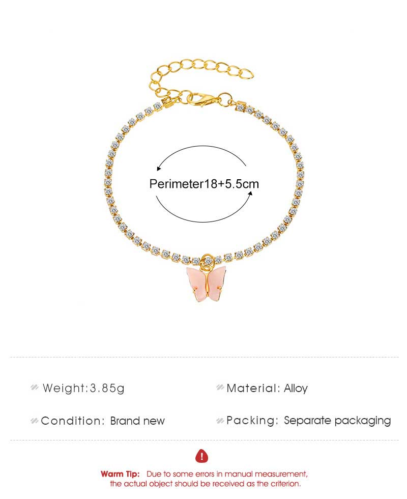 Babituo anklet jewellery alloy rhinestone/crystal butterfly pendant foot chain for women girl gift