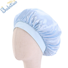 Babituo Baby kids girl boy satin head wraps Caps bonnie head cover bonnet hair health 27cm Sky blue 13cm/27cm