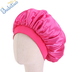 Babituo Baby kids girl boy satin head wraps Caps bonnie head cover bonnet hair health 27cm Rose Red 13cm/27cm