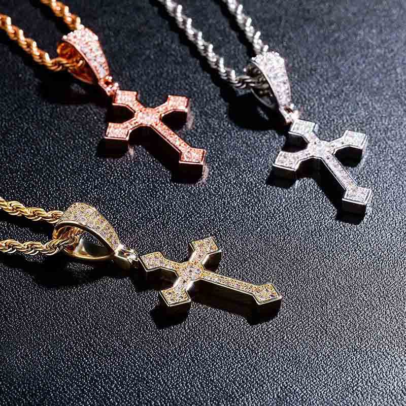 hip hop cross necklace fashion iced out bling rhinestone & dimond pendant with 14k golden plated for men & women with 24 inch rope chain/necklaces men jewelry