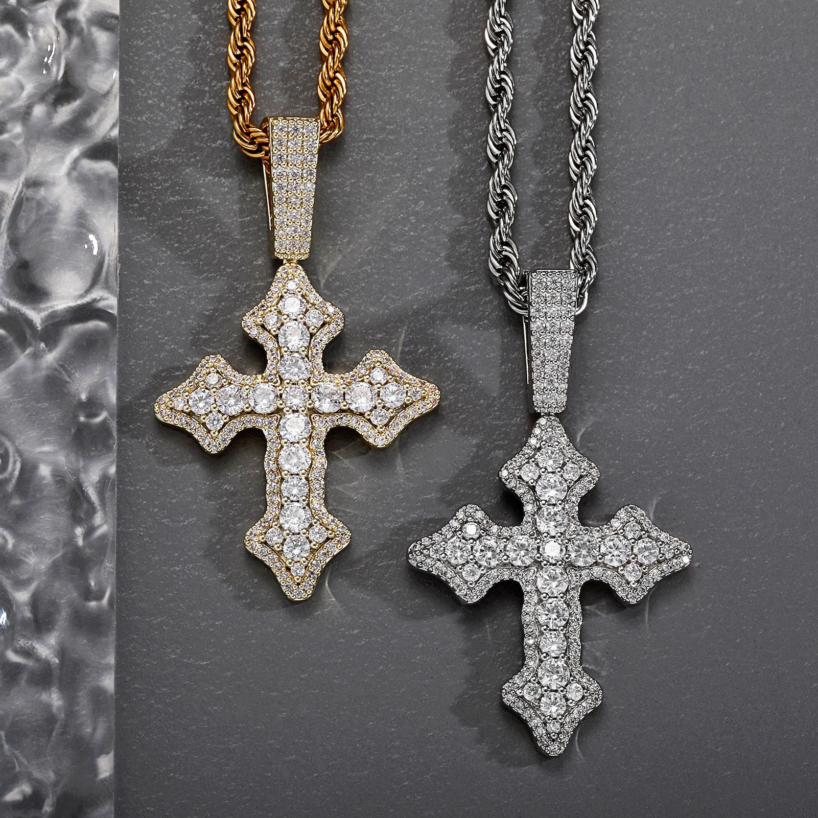 Cross Pendant Necklace Men/Women Chrome heart style cross pendant necklace with 24inch length twist rope chain jewelry Fashion Accessories Gift for Religious friends/him/her