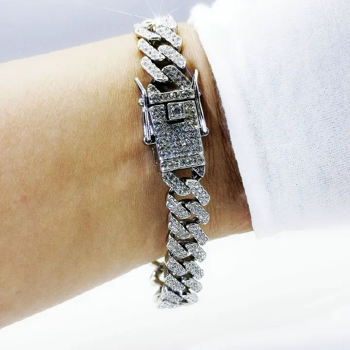 1 pcs anklet bracelet men/women iced bracelet rapper dangles Miami Cuban Link bracelet hip hop bling iced out bracelet fashion jewelry accessories couple bracelets gifts  for her/him