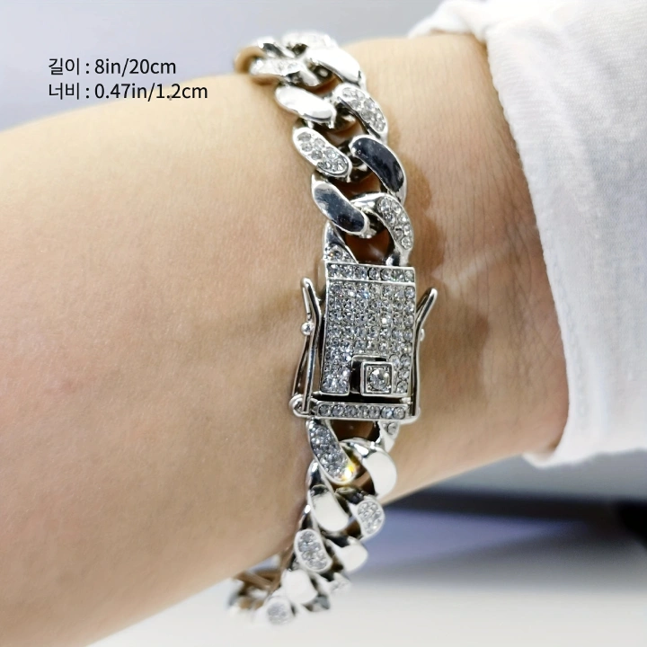 1pc rapper bangles miami cuban chain anklet bracelet men/man/women cuban link chain high glossy & shinny iced out bling bling imported rhinestone faux diamond cuban link chain ankle bracelet anklet