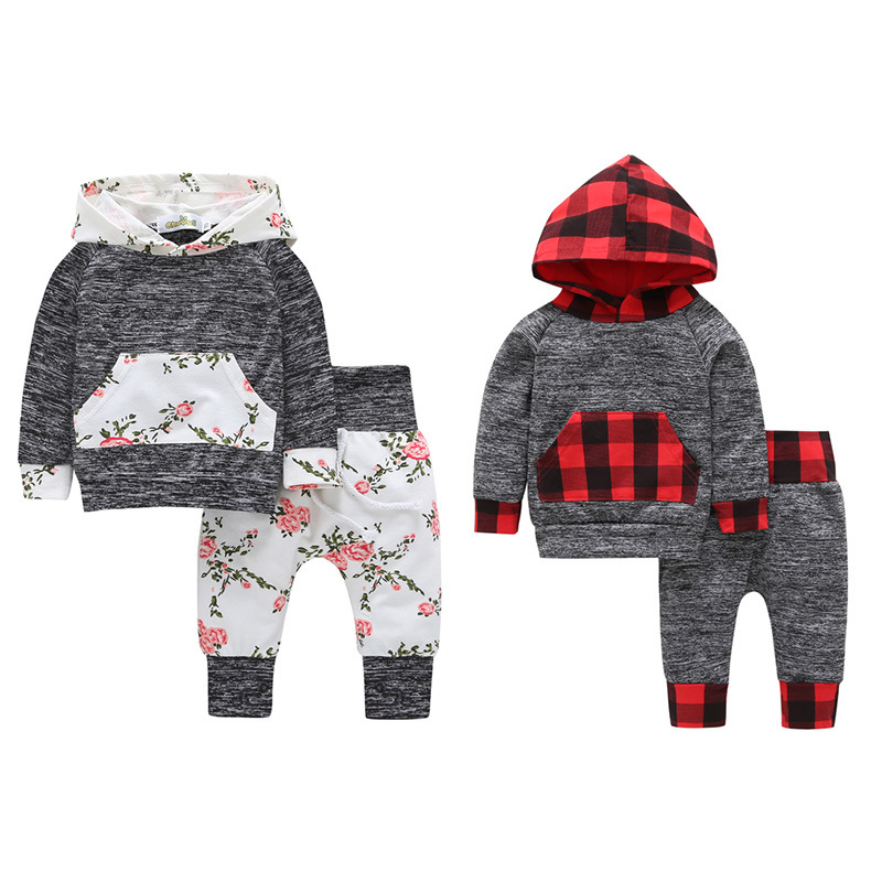 Baby Boys Girls Clothes Long Sleeve Top Hoodie + Pant Floral Baby Set Infantil Spring Autumn Clothes