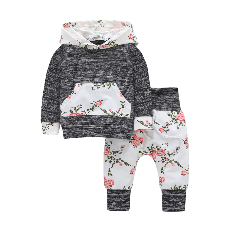 Baby Boys Girls Clothes Long Sleeve Top Hoodie + Pant Floral Baby Set Infantil Spring Autumn Clothes