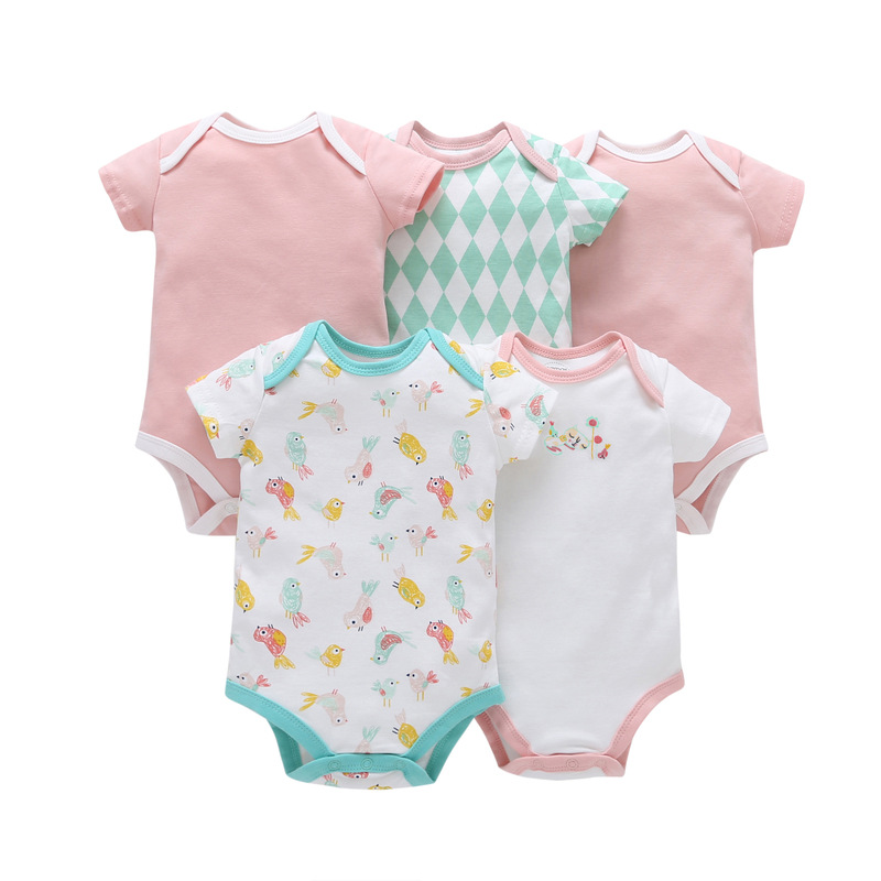 5PCS Summer Newborn Baby Clothes Roupa De Bebes Short Sleeve Baby Rompers Cotton Girls Boys Clothing