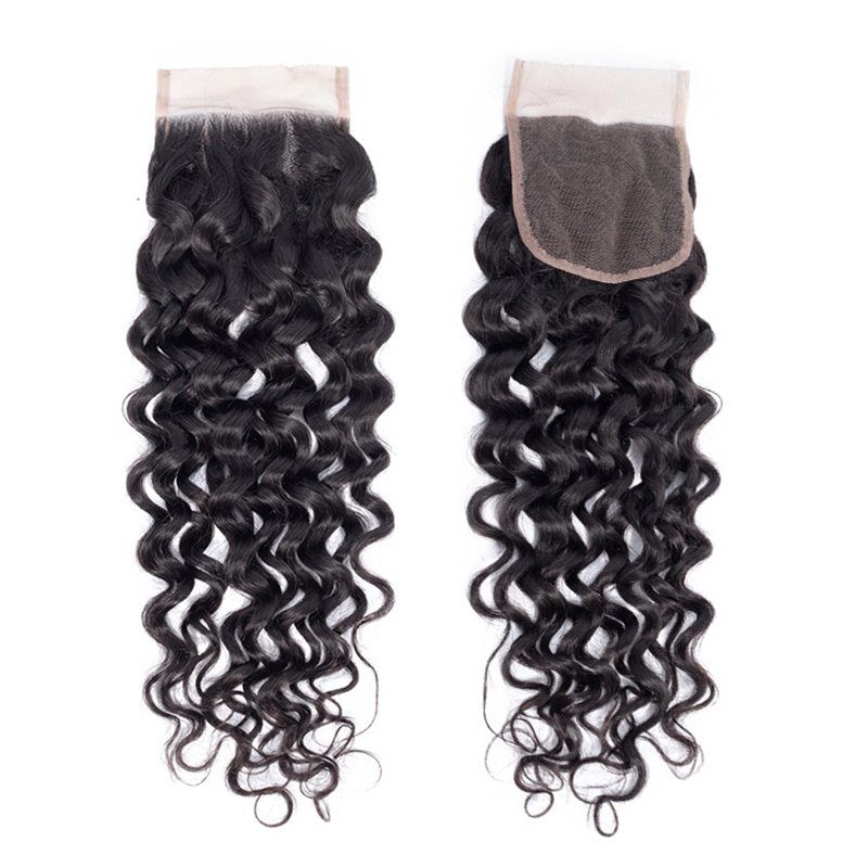 4X4 100% Human Hair Water Wave Swiss Lace Closure Middle/Free/Three Part Lace Closure Remy Hair