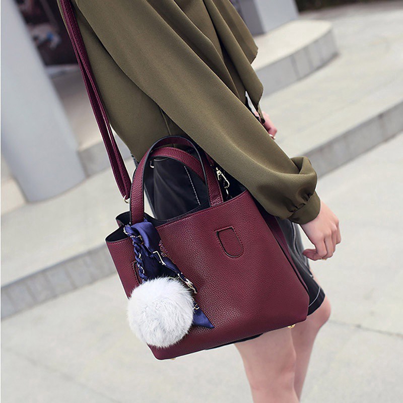 2 in1 PU Leather Women Bag Set Handbag Shoulder Bag Tote Bags