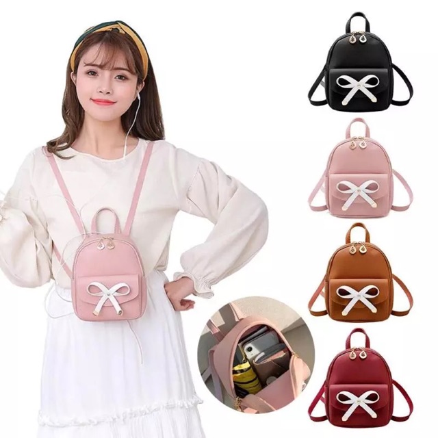 Big Ribbon Small Women Bagpack Backpack Bowknot PU Leather Women Backpacks Cute Mini  Crossbody Bag