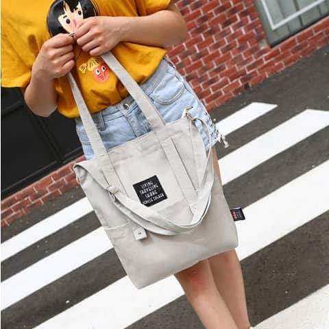 Korean Design Large Women Canvas Bag Linen Canvas Sling Bag Shell Casual Bag