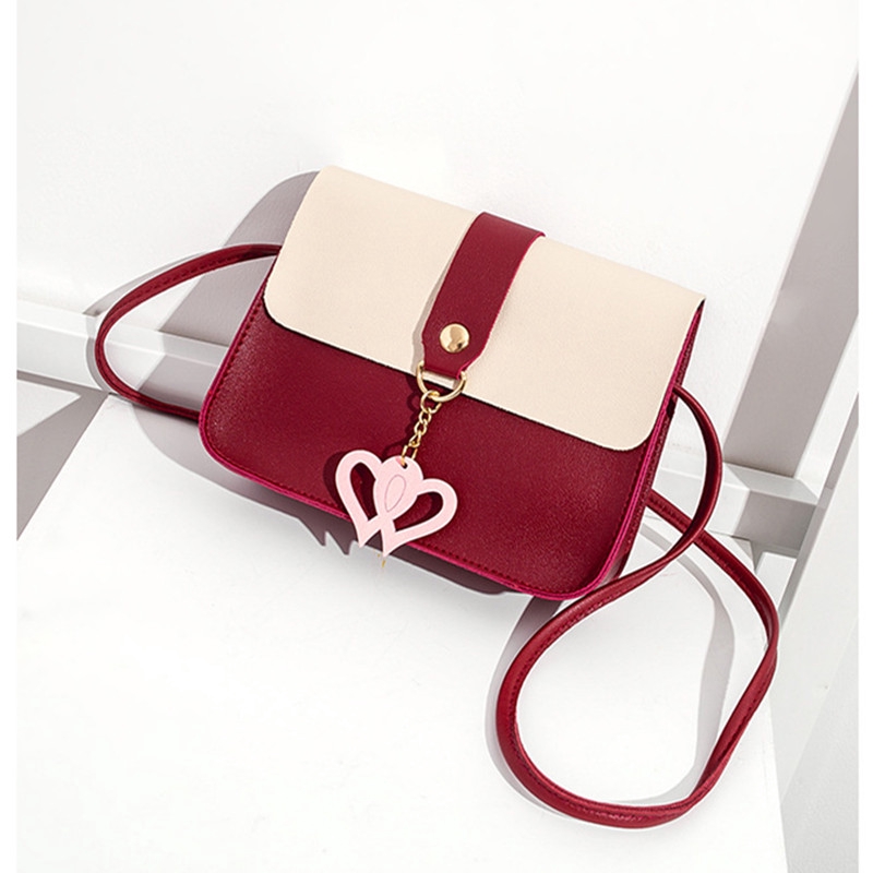 PAPA D018 4Colors Hand Bag Double Heart Sling Bag Mini Crossbody PU leather Women Bag
