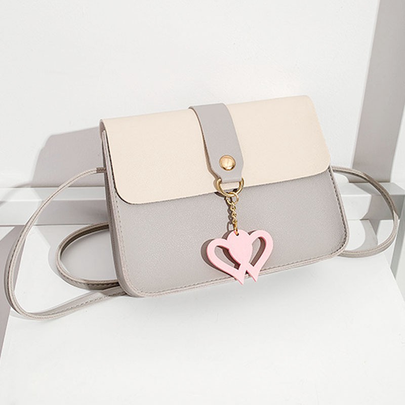 PAPA D018 4Colors Hand Bag Double Heart Sling Bag Mini Crossbody PU leather Women Bag