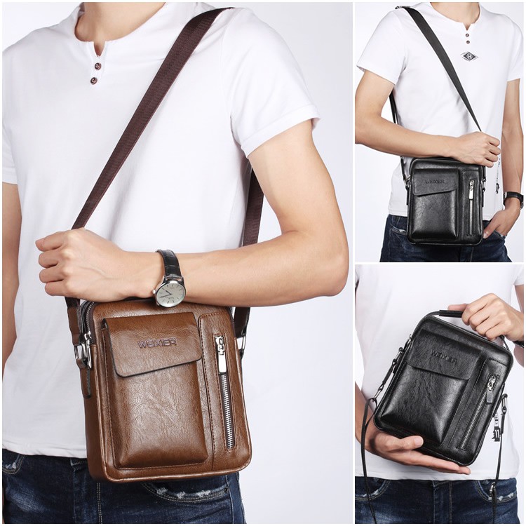 Man Tote Bag Handbag Extra Pocket Classic Leather Medium Sling Bag Crossbody Beg