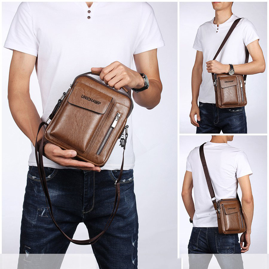 Man Tote Bag Handbag Extra Pocket Classic Leather Medium Sling Bag Crossbody Beg