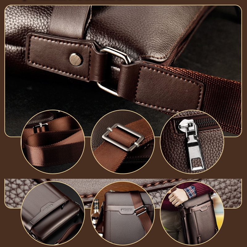 Leather Men Shoulder Bag Tote Sling Bag Elegant Messenger  Weekend Vacation Travel Work Business Bag