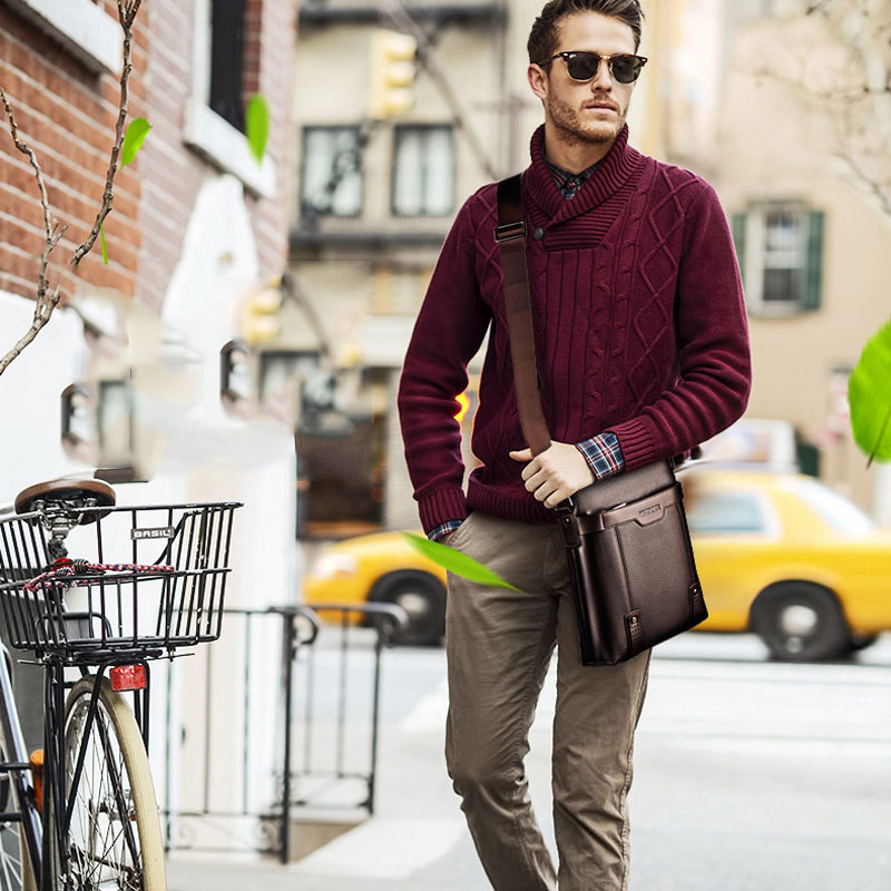 Leather Men Shoulder Bag Tote Sling Bag Elegant Messenger  Weekend Vacation Travel Work Business Bag