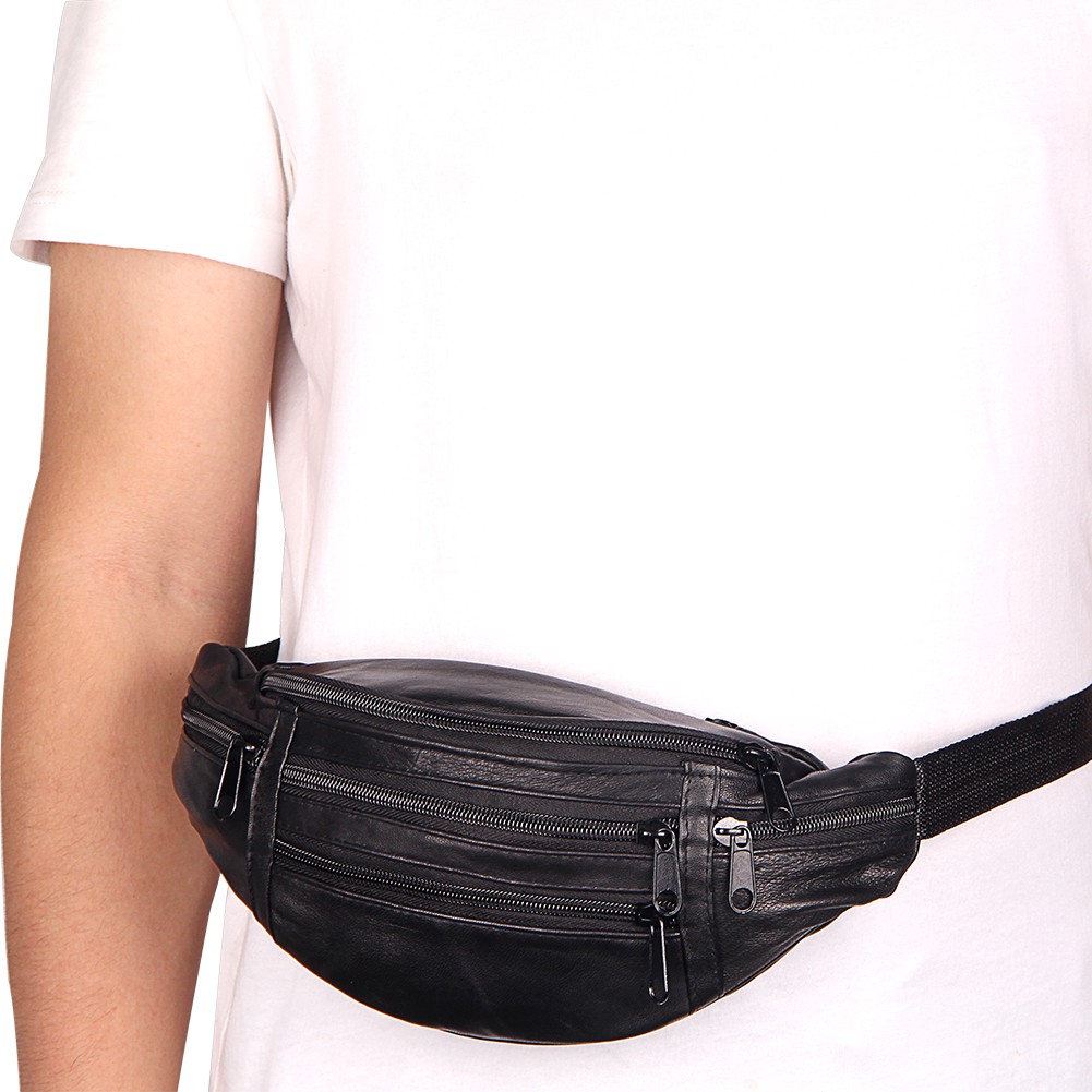Soft Genuine Leather ​Men Waist Bag Zipper Cross Body Bag