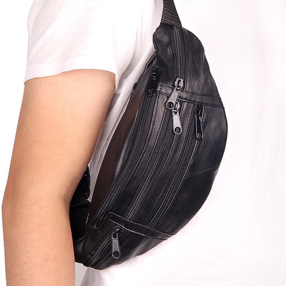 Soft Genuine Leather ​Men Waist Bag Zipper Cross Body Bag