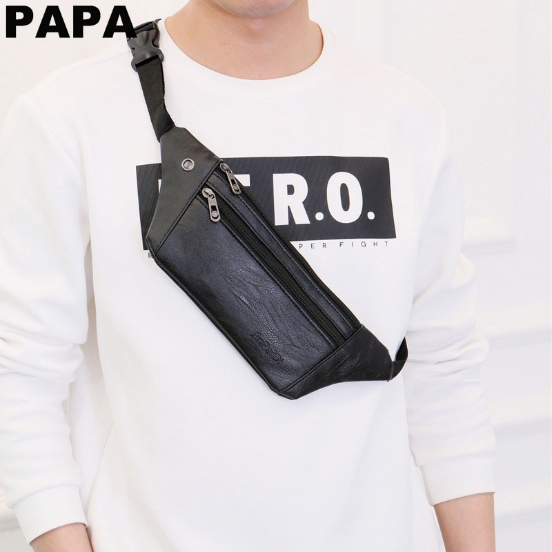 PAPA Men Waist Bag Leather Casual Chest Waist Packs Multifunction Running Waist Bag