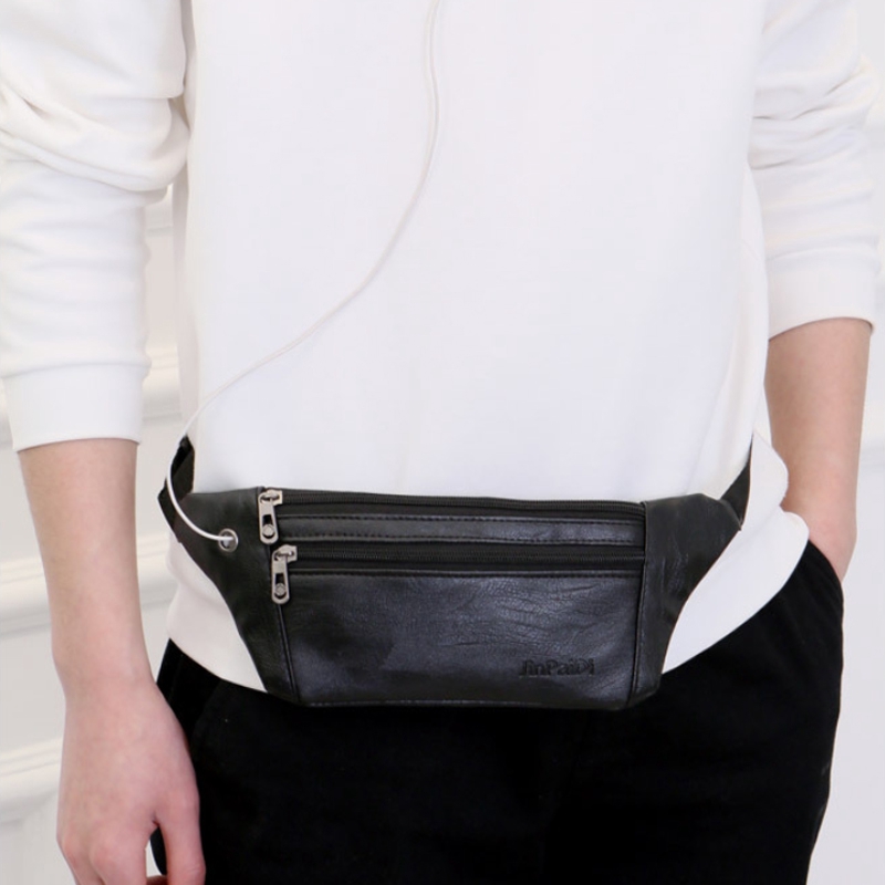 PAPA Men Waist Bag Leather Casual Chest Waist Packs Multifunction Running Waist Bag
