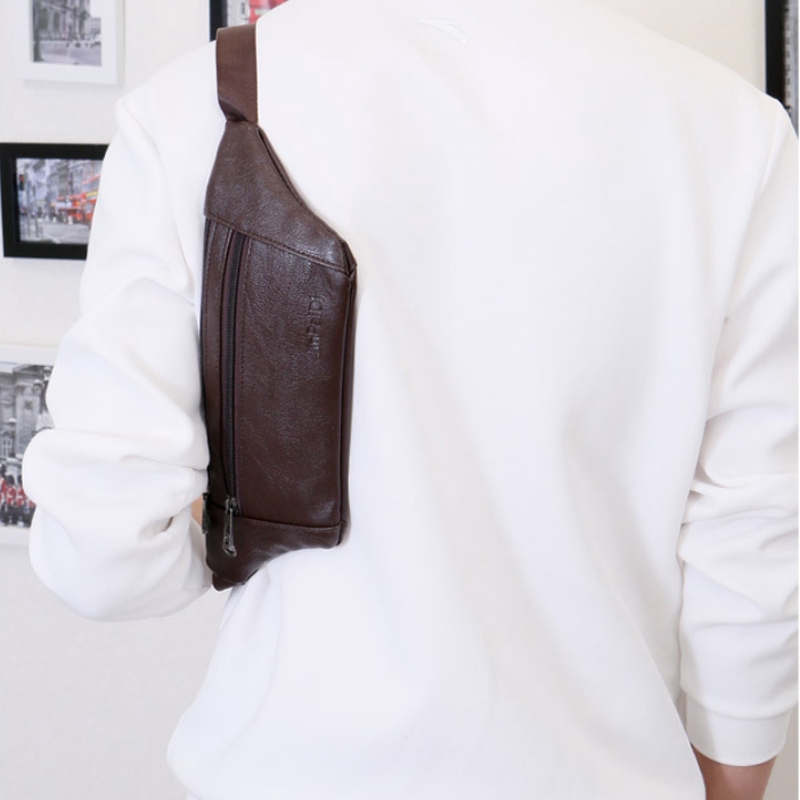 PAPA Men Waist Bag Leather Casual Chest Waist Packs Multifunction Running Waist Bag
