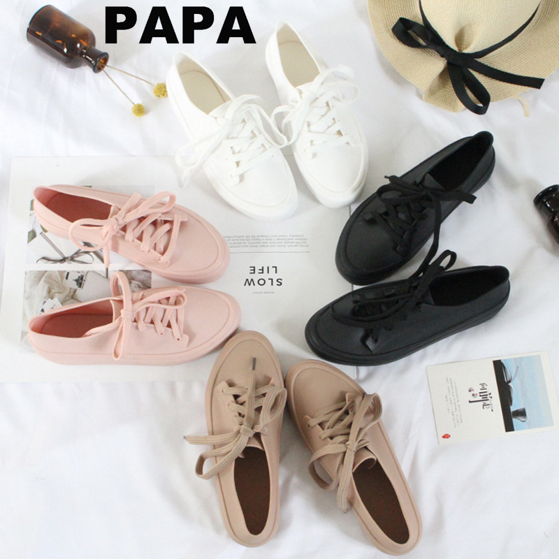 Ready Stock Korean Women Shoes Outside Flat Summer Lace Up Jelly Black Shoe Sneaker