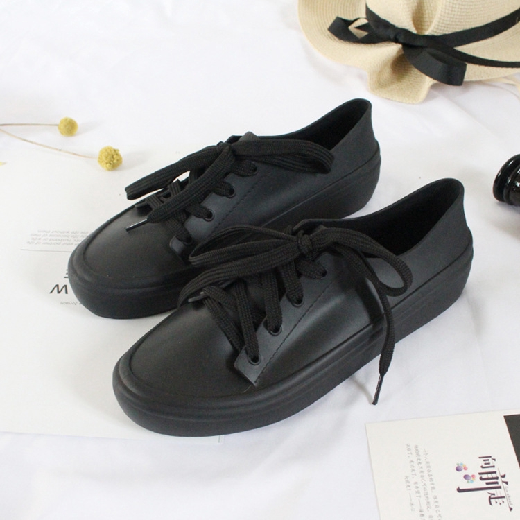 Ready Stock Korean Women Shoes Outside Flat Summer Lace Up Jelly Black Shoe Sneaker