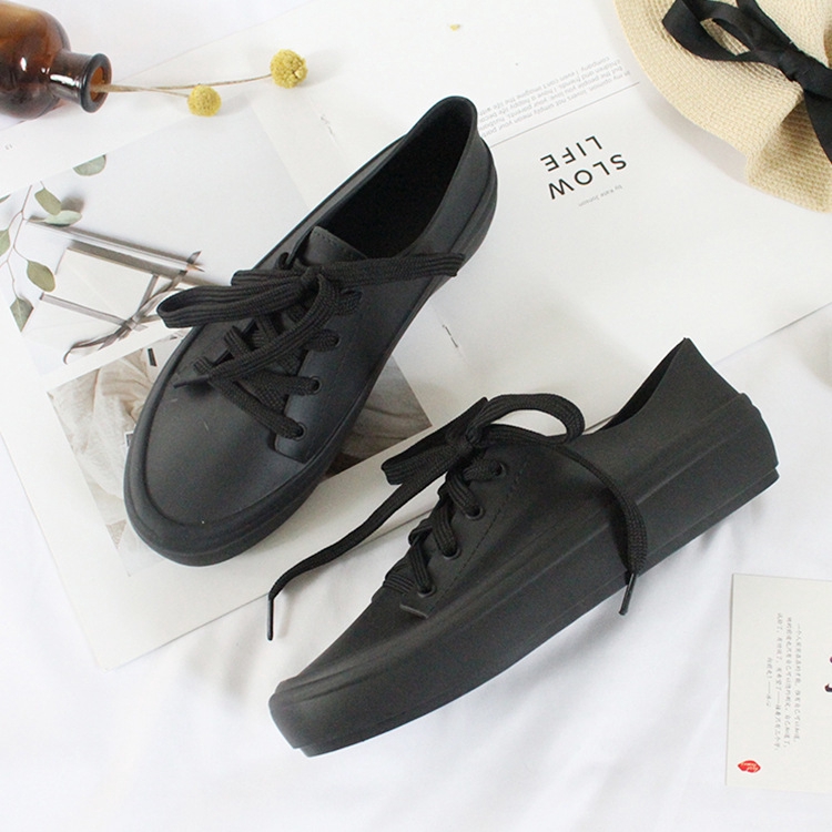 Ready Stock Korean Women Shoes Outside Flat Summer Lace Up Jelly Black Shoe Sneaker
