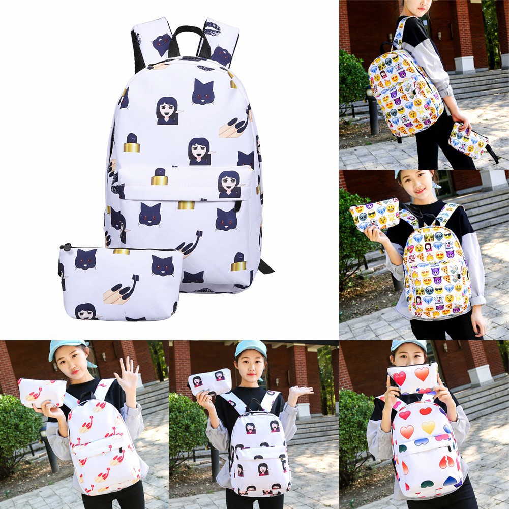 2 In 1 Set Backpack Women's Bag Nylon Bag School Pack Beg + Handbag