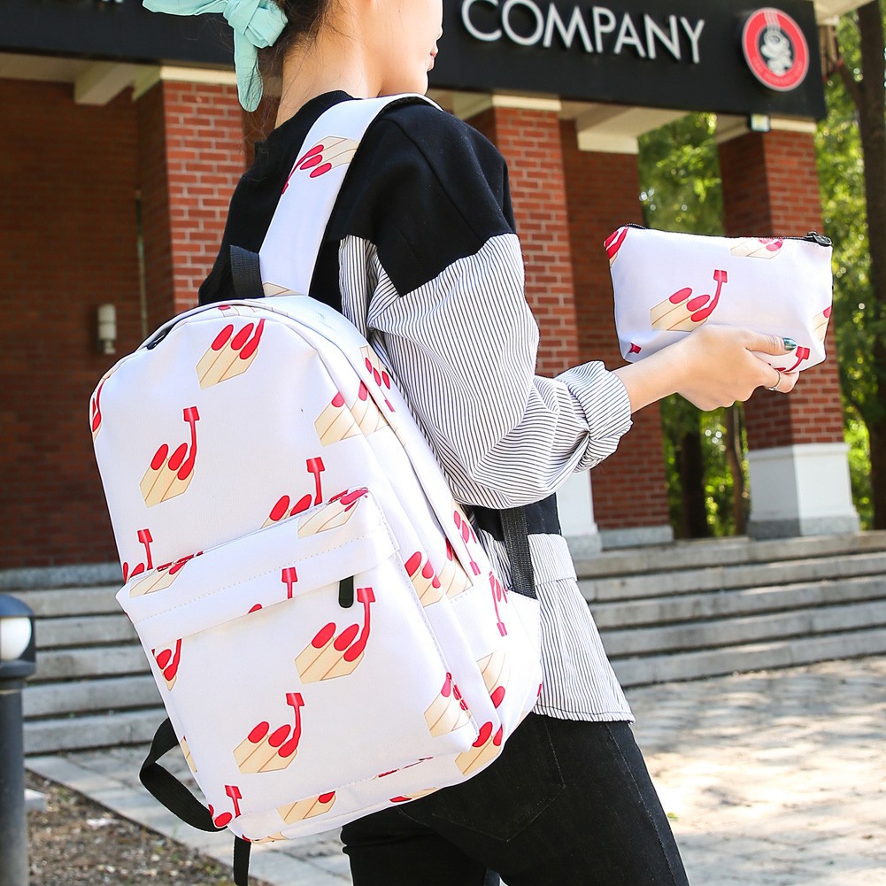 2 In 1 Set Backpack Women's Bag Nylon Bag School Pack Beg + Handbag