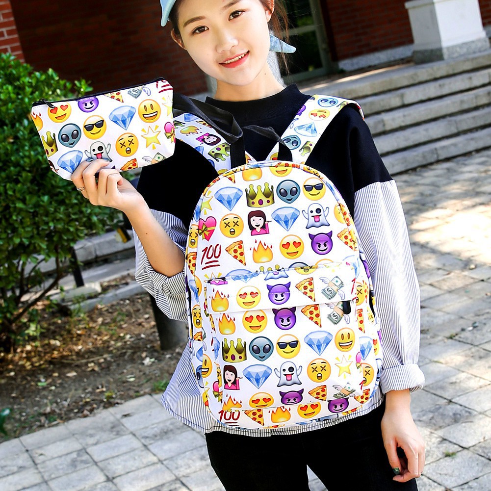 2 In 1 Set Backpack Women's Bag Nylon Bag School Pack Beg + Handbag