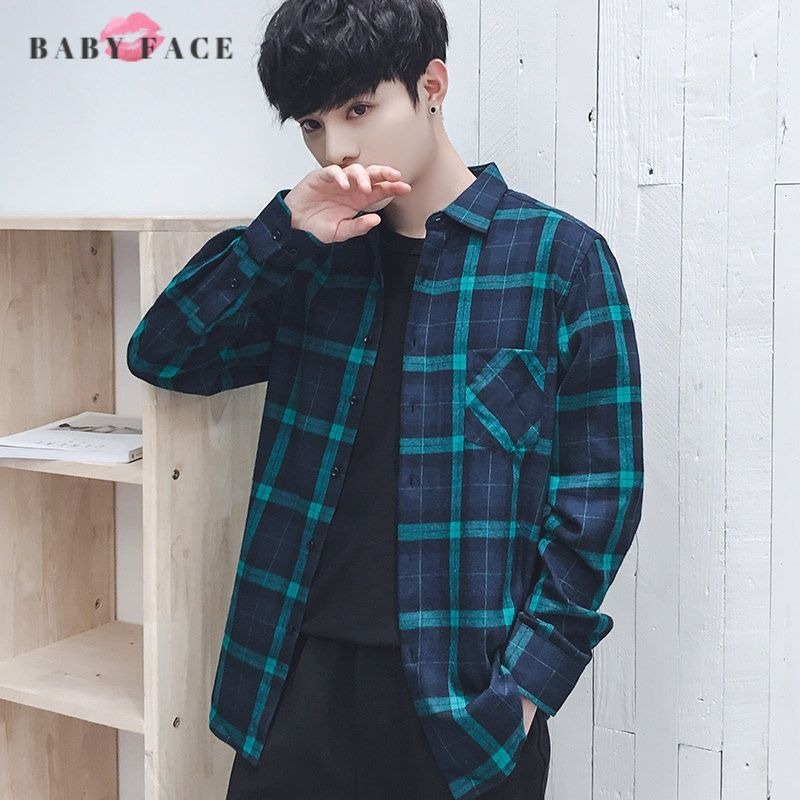 BABYFACE 2019 new men plaid long sleeve shirt Cotton leisure shirt slim collar shirt