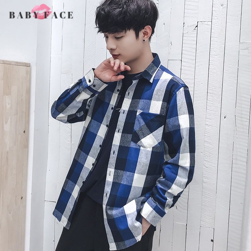 BABYFACE 2019 new men plaid long sleeve shirt Cotton leisure shirt slim collar shirt