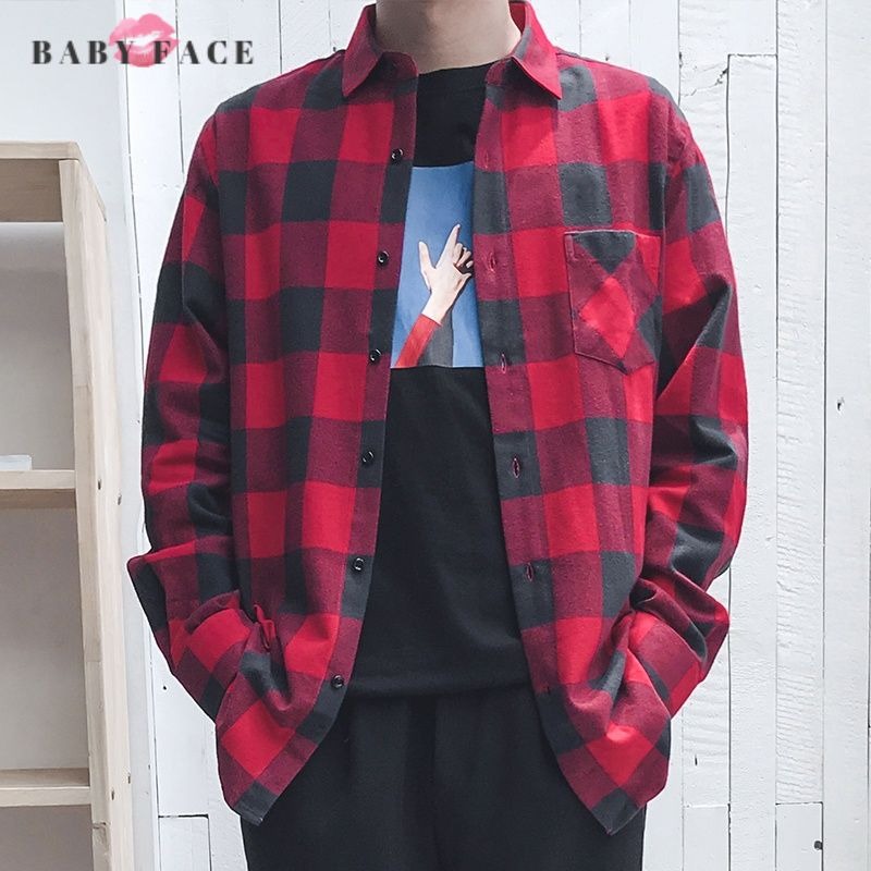 BABYFACE 2019 new men plaid long sleeve shirt Cotton leisure shirt slim collar shirt